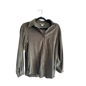 Women's S Vintage Notations Brown Microsuede Button Up Shirt Y2K Fall Core